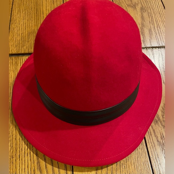 Doeskin Felt Geo.W. Bollman & Co Hat, 100% wool, cherry red, w/black strap - Picture 5 of 9